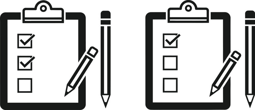 Checklist and pencil icon set completed and incomplete tasks