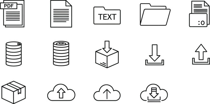 File management icons set pdf text folder download cloud storage