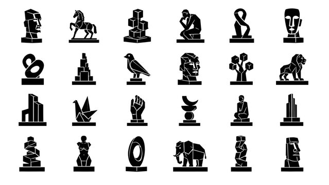A set 24 icon Abstract Sculpture Modern Statue Silhouette 