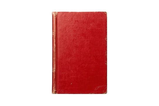 Old red book with a blank red cover, vintage hardcover text providing copy space, isolated on a transparent background