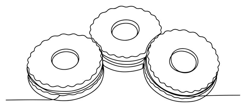 Round sandwich cookies with hole in continuous line art style