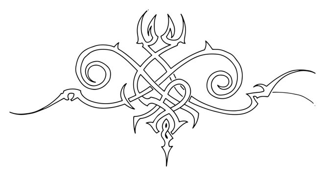Intricate tribal ornament with celtic knotwork and sharp thorns in minimalist continuous line art style
