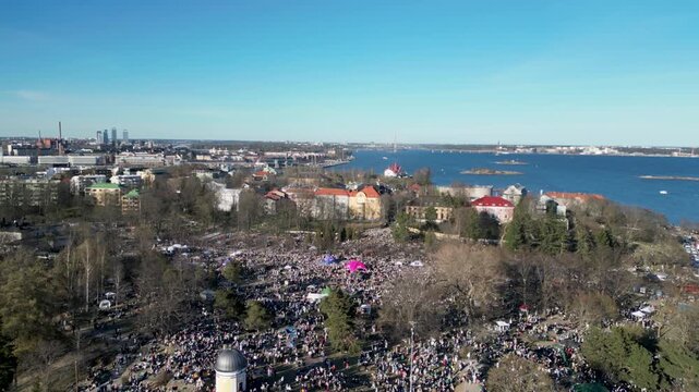 May Day Celebration in Finland Drone View Over Kaivopuisto