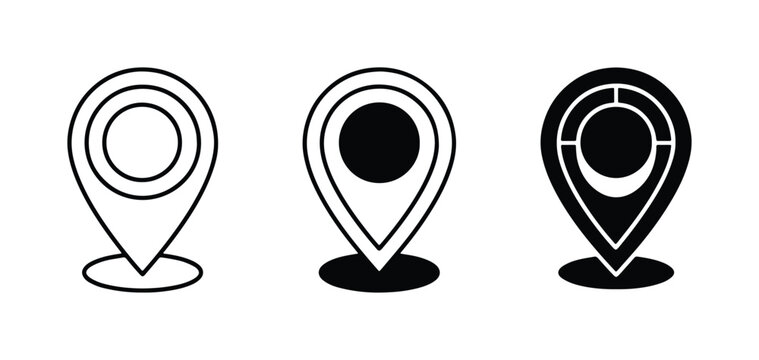Location Pin Icons Set, Map Marker Symbols, Navigation Pointers, Geo Tag Graphics, GPS Point Vector Collection