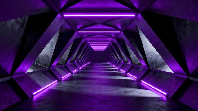 Futuristic tunnel with purple neon lights