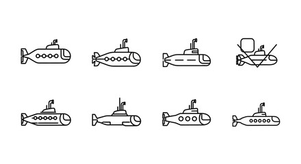 Obraz premium Submarine Icon Set, Minimalist Vector Illustration for Marine Design