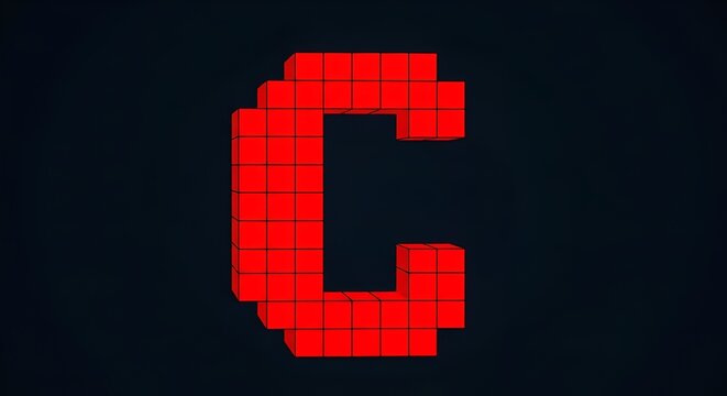 Retro 3D Pixelated Red Letter C Alphabet Symbol Icon