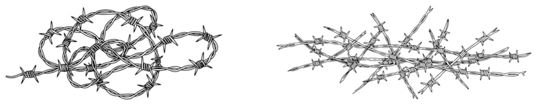 Barbed wire fence for security and border protection in continuous line art style