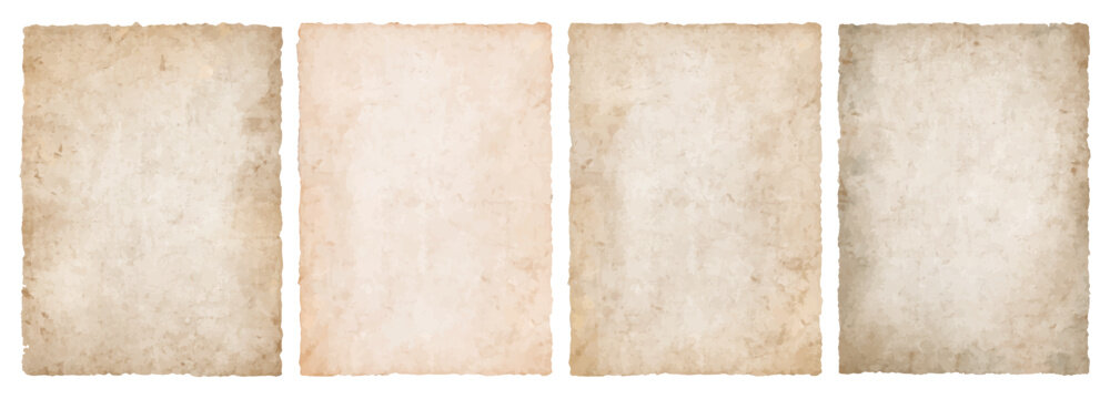 Vintage antique paper texture set, old aged parchment background, distressed retro paper sheets