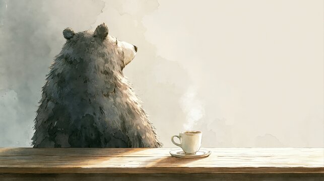 デスクに座るクマの後ろ姿