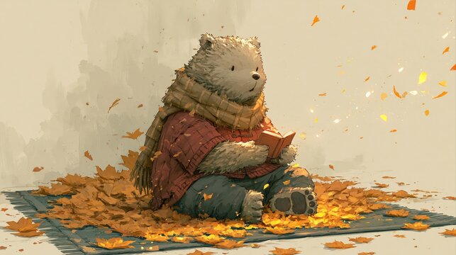 ラグの上でくつろぐクマのキャラ