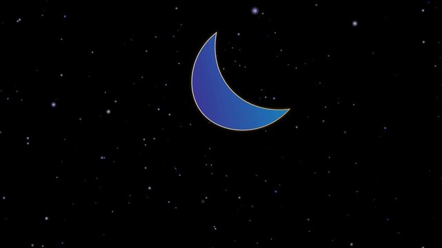 Animation of crescent moon in the night sky. digitally produced video.