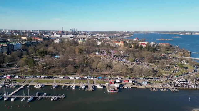 Drone Cinematic View of People Celebrating Vappu in Finland