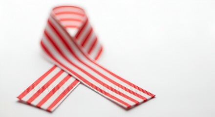 Fototapeta premium Red and White Striped Awareness Ribbon Isolated on White Background
