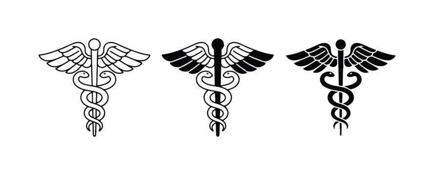 Caduceus Symbol Collection: Medical Iconography, Healthcare Graphics, and Pharmaceutical Emblems in Vector Art