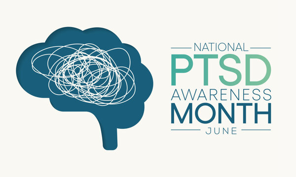 PTSD awareness month is observed every year in June. Posttraumatic stress disorder is a psychiatric disorder that may occur in people who have experienced or witnessed a traumatic event. vector art.