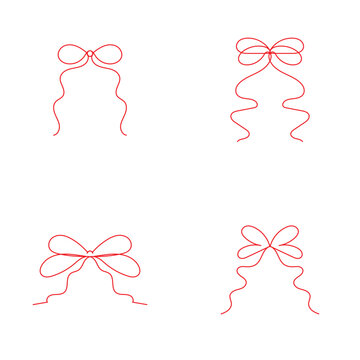 Minimal Bow Ribbon Line Icon Collection. Set of elegant hand drawn bow and ribbon line icons for gift wrapping, decoration, branding, wedding, and festive design projects.