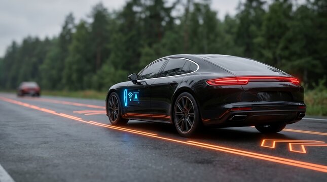 Autonomous Vehicle Technology on Dynamic Smart Road, Showcasing AI-Powered Navigation for Future Mobility and Urban Innovation Concepts.