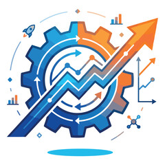 Fototapeta premium Business optimization and technical progress icon with gear and growth arrow