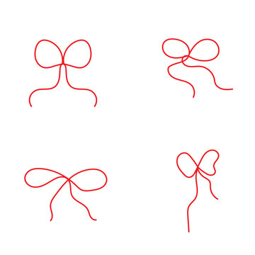 Minimal Bow Ribbon Line Icon Collection. Set of elegant hand drawn bow and ribbon line icons for gift wrapping, decoration, branding, wedding, and festive design projects.