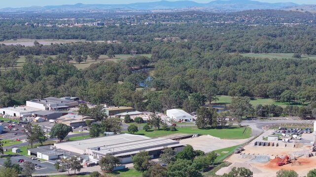 Aerial view of Murray River corridor and Wodonga industrial area Victoria