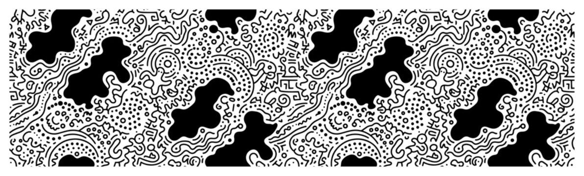 Creative abstract doodle pattern with organic blotches and dots in minimalist style