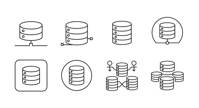 Set of database server line icons for modern web and mobile UI