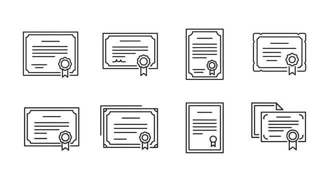 Set of Certificate Icons, Minimalist Line Art Style