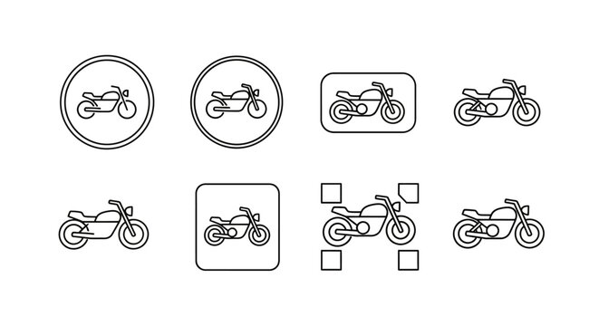Set of minimalist motorcycle icons in various frame styles