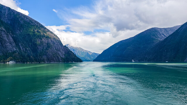 Tracy Arm, Alaska - USA - August 25, 2024 - Scenic views of sea, mountains, and trees