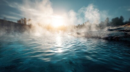 Naklejka premium Sunrise thermal spring landscape