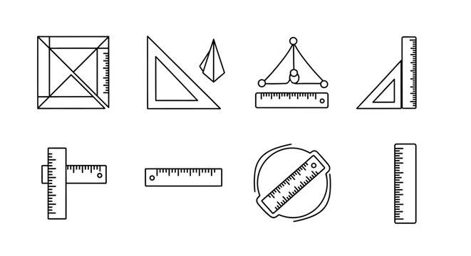 Hand-drawn ruler and geometry tool icon set for technical design
