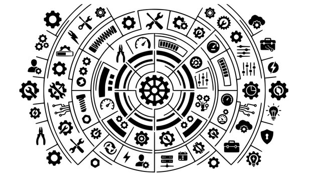 Colorful Circular Alarm Clocks Vector Illustration with Five Clocks in Blue, Green, Purple, Orange, and Yellow for Productivity, Time Management, and Infographic Designs
