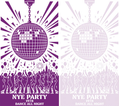Disco Ball Party Poster with Dancing Crowd in 1978 Retro Style American Occassion