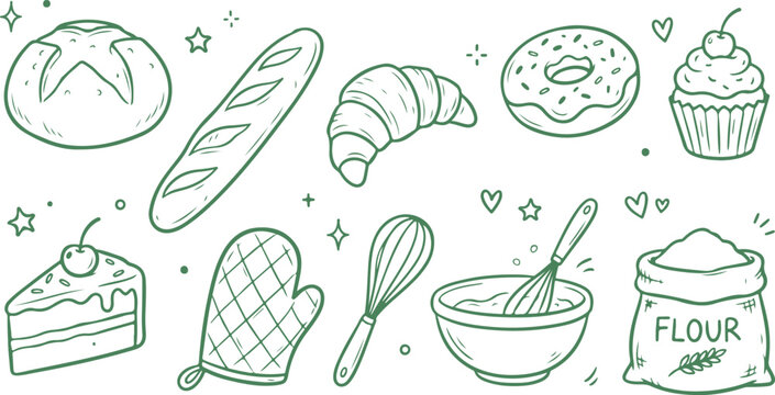 Bakery Delights: An array of freshly baked goods and essential baking tools are arranged with care. The image showcases the art of baking with delicious bread and tools.