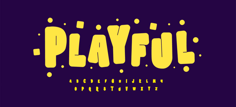 Playful Alphabet Fun Kid Logo Font for Funky Carnival Headline Logotype. Heavy Funny Typography Birthday Party Title, Fest Holiday Typographic Design, High Bold Childish Letters Design. Vector ABC