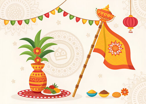 Flat vector concept of Gudi Padwa Maharashtrian celebration poster