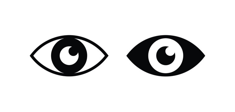 Two stylized human eyes with black irises and pupils on a white