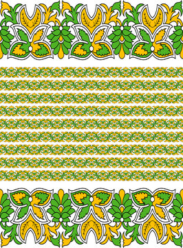Ornate Yellow and Green Floral Border Pattern for Textile and Paper Print