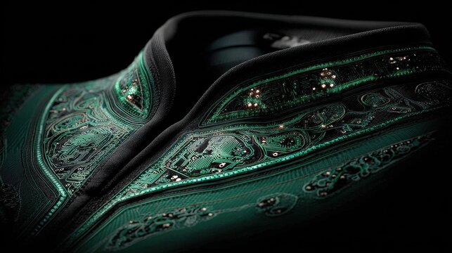 Intricate Illuminated Circuitry Patterns on Futuristic Fabric