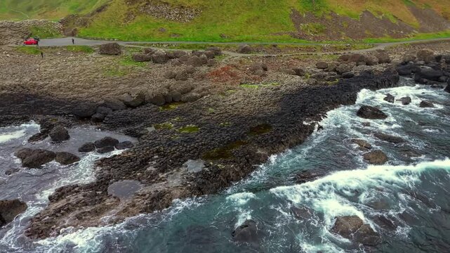 60FPS 4K rotating aerial of The Giant's Causeway in Bushmills, County Antrim in Northern Ireland. Produced with Rec709 color in 3840x2160.