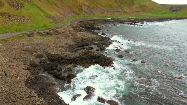Clockwise 60FPS 4K aerial of The Giant's Causeway in Bushmills, County Antrim in Northern Ireland. Produced with Rec709 color in 3840x2160.
