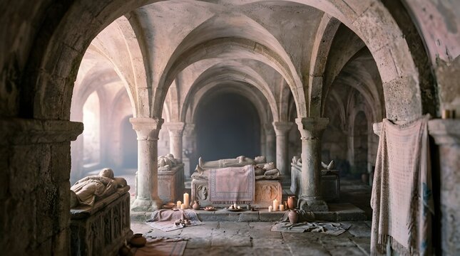 Ancient Roman Cemetery Archway Mystical Sunlight Pathway