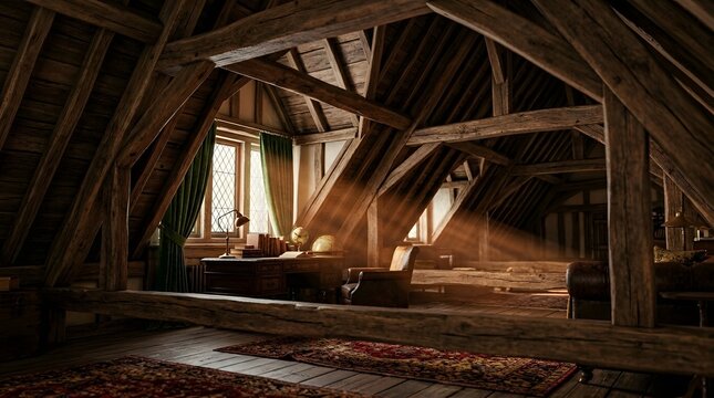 Eerie abandoned gothic mansion interior dramatic natural light