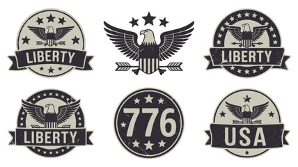 Fototapeta premium Set of vintage American patriotic emblems featuring eagles and stars
