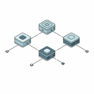 Abstract network of interconnected digital data blocks.