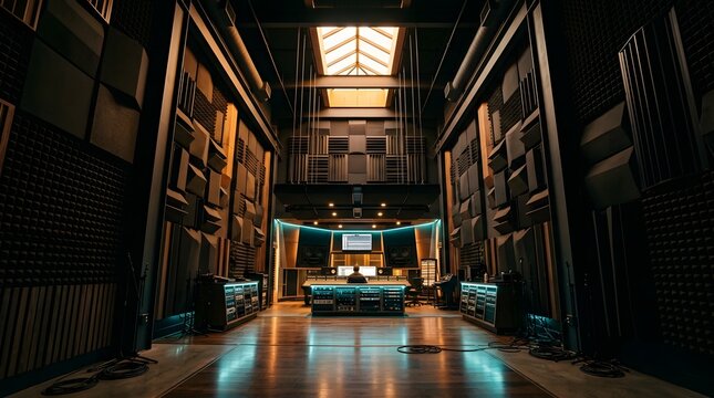 Modern professional recording studio interior with soundproofing panels