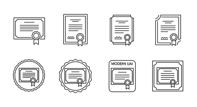Set of certificate and diploma line icons for professional awards