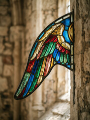 Fototapeta premium Colorful Stained Glass Wing in a Gothic Church Window