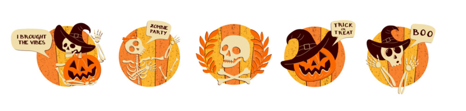 Vintage Spooky Halloween Badges Collection